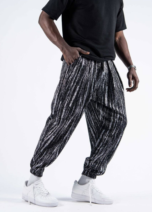Штани вільного крою у смужку чорні з білим MFStore Изображение Штани вільного крою у смужку чорні з білим MFStore