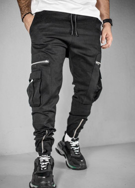 Карго чоловічі з блискавками на карманах і на манжетах знизу чорні MFStore Изображение Карго чоловічі з блискавками на карманах і на манжетах знизу чорні MFStore