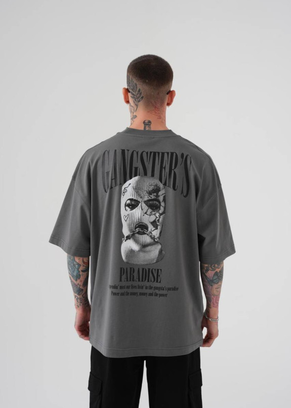 Футболка оверсайз з текстом і принтом paradise сіра MFStore Изображение Футболка оверсайз з текстом і принтом paradise сіра MFStore