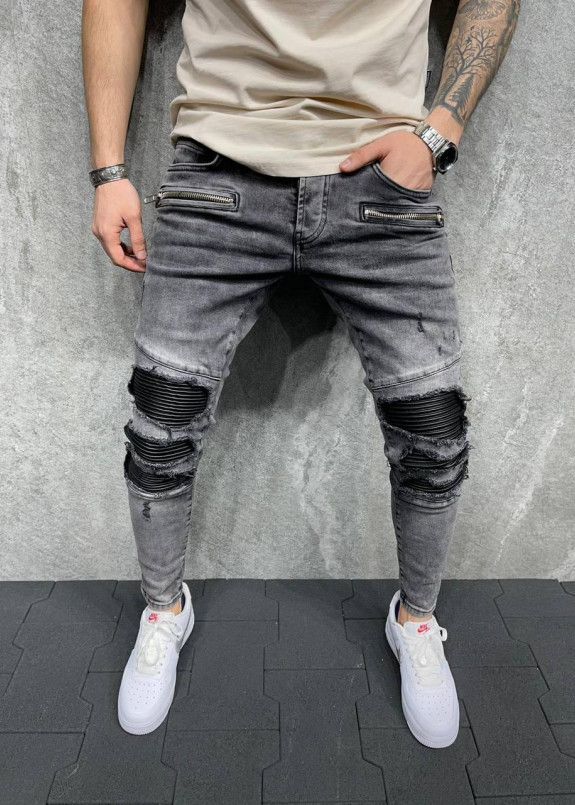 Джинсы серые с вставками по всей длине MFStore Изображение Джинсы серые с вставками по всей длине MFStore