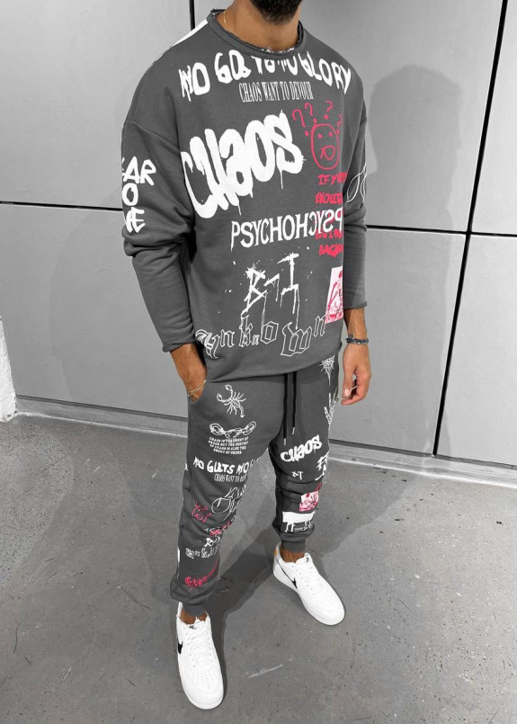 Стильний костюм з текстом і принтами сірий MFStore Изображение Стильний костюм з текстом і принтами сірий MFStore