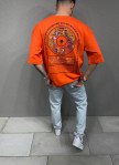 Футболка оверсайз мужская с текстом и принтами оранж MFStore Изображение Футболка оверсайз мужская с текстом и принтами оранж MFStore