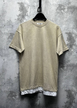 Оверсайз футболка виварена з білою вставкою бежева MFStore Изображение Оверсайз футболка виварена з білою вставкою бежева MFStore