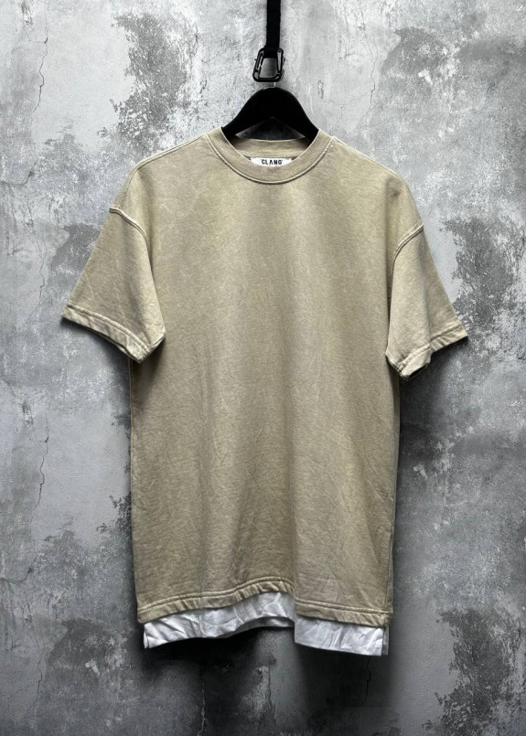 Оверсайз футболка виварена з білою вставкою бежева MFStore Изображение Оверсайз футболка виварена з білою вставкою бежева MFStore