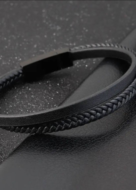 Класичний двошаровий плетений браслет чорний MFStore Изображение Класичний двошаровий плетений браслет чорний MFStore