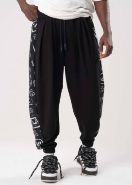 Стильні штани вільного крою з лампасами чорні MFStore Изображение Стильні штани вільного крою з лампасами чорні MFStore