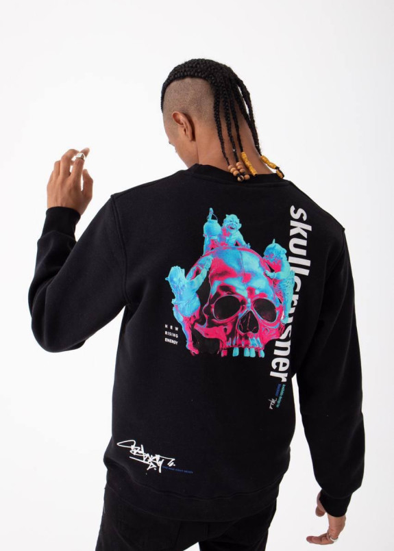 Свитшот черный на флисе c принтом scull MFStore Изображение Свитшот черный на флисе c принтом scull MFStore