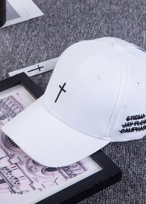 Модна кепка з чорним хрестом біла MFStore Изображение Модна кепка з чорним хрестом біла MFStore