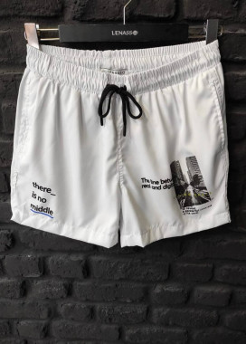 Шорты плавательные мужские c принтом и текстом белые Mfstore Изображение Шорты плавательные мужские c принтом и текстом белые Mfstore