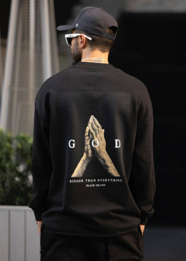 Світшот оверсайз з текстом і принтами на спині чорний MFStore Изображение Світшот оверсайз з текстом і принтами на спині чорний MFStore