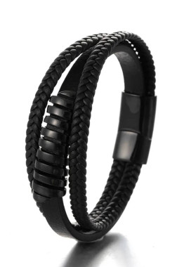 Браслет-мотузка шкіряний багатошаровий чорний MFStore Изображение Браслет-мотузка шкіряний багатошаровий чорний MFStore