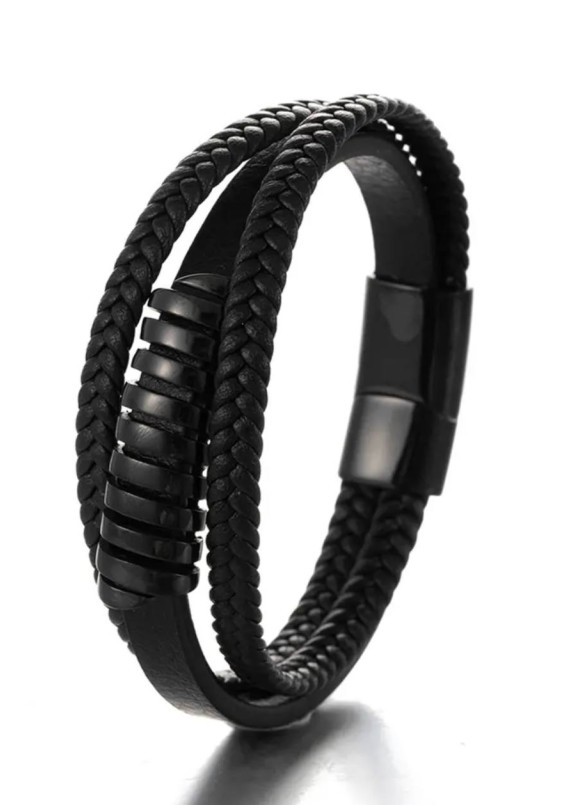Браслет-мотузка шкіряний багатошаровий чорний MFStore Изображение Браслет-мотузка шкіряний багатошаровий чорний MFStore