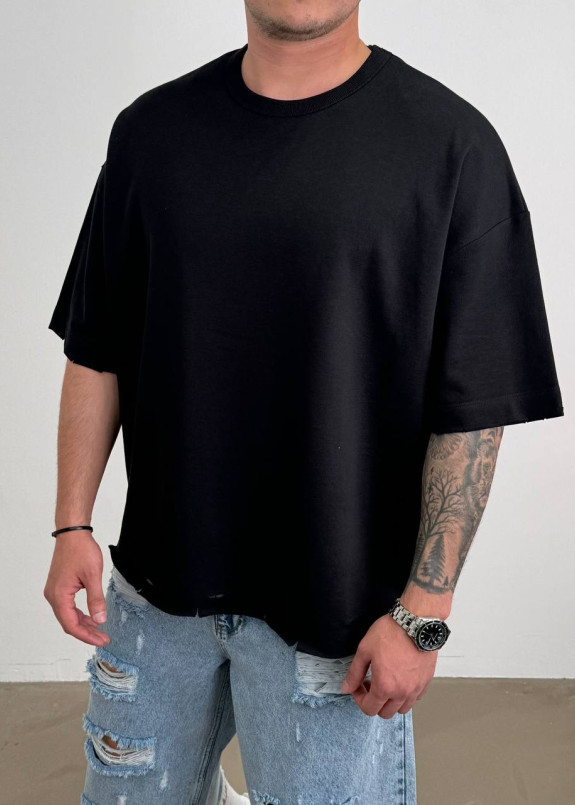 Футболка oversize з необробленим краєм та дірками чорний MFStore Изображение Футболка oversize з необробленим краєм та дірками чорний MFStore