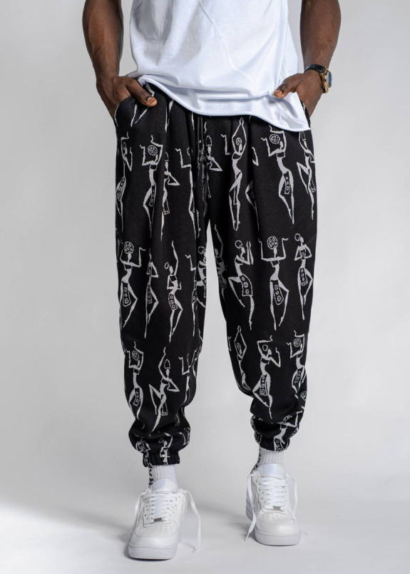 Штани з малюнками вільного крою на манжеті чорні MFStore Изображение Штани з малюнками вільного крою на манжеті чорні MFStore
