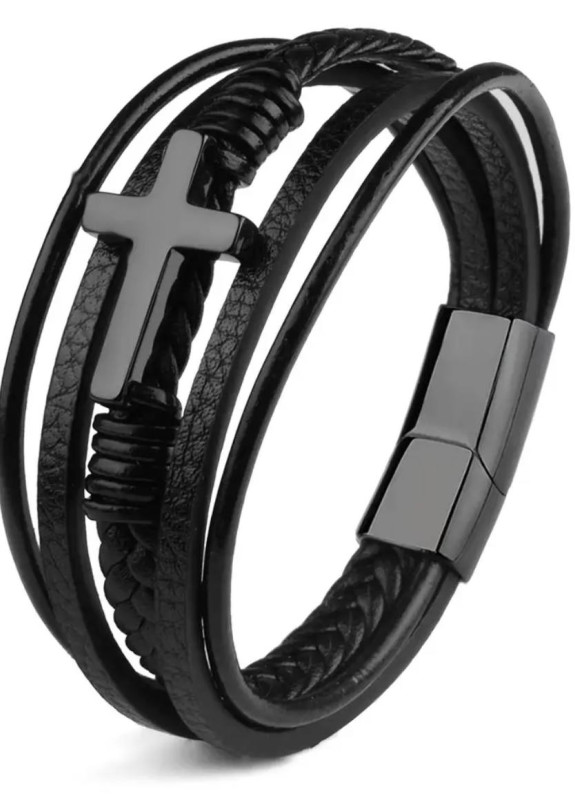 Изображение Чоловічий браслет з хрестом і магнітною застібкою чорний MFStore