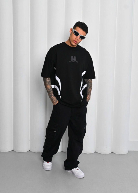 Стильна футболка оверсайз зі cвітловідбивними вставками чорна MFStore Изображение Стильна футболка оверсайз зі cвітловідбивними вставками чорна MFStore