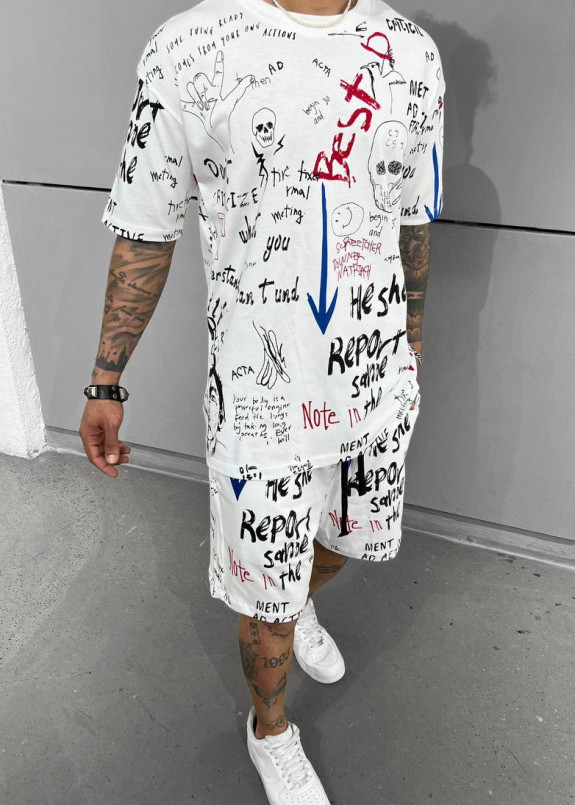 Костюм оверсайз з текcтом і принтами best білий MFStore Изображение Костюм оверсайз з текcтом і принтами best білий MFStore