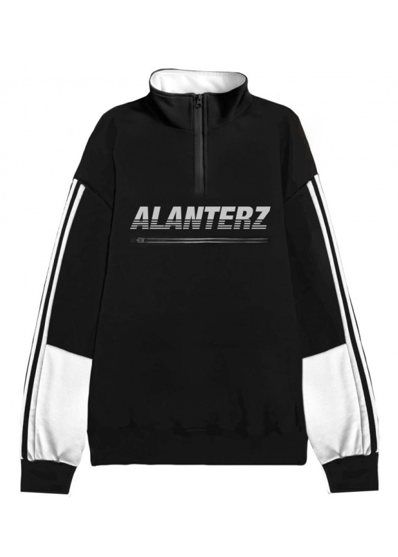 Кофта мужская Basic 1/4 Zip Reflective Oversized Black Sweatshirt Изображение Кофта мужская Basic 1/4 Zip Reflective Oversized Black Sweatshirt