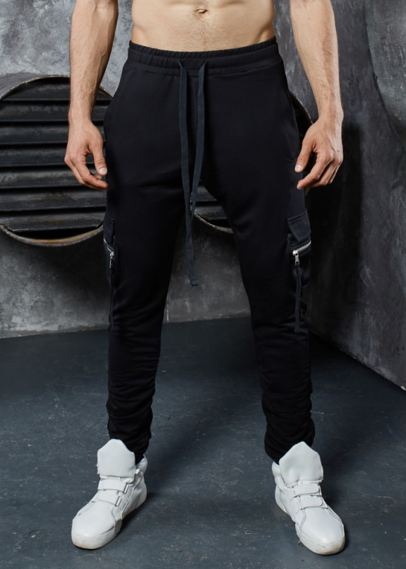 Штаны с карманами и молниями по бокам черные MFStore Изображение Штаны с карманами и молниями по бокам черные MFStore