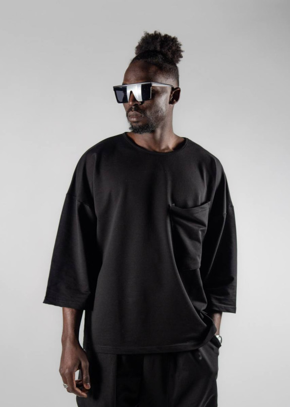 Футболка кімано вільного крою с карманом чорний MFStore Изображение Футболка кімано вільного крою с карманом чорний MFStore