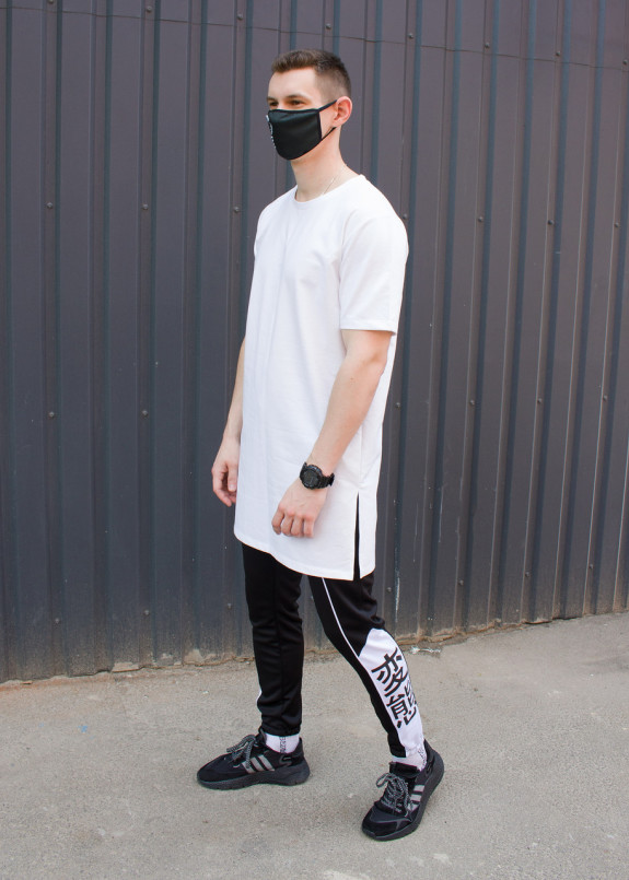 Футболка мужская белая удлиненная модель Ронин Изображение Футболка мужская белая удлиненная модель Ронин