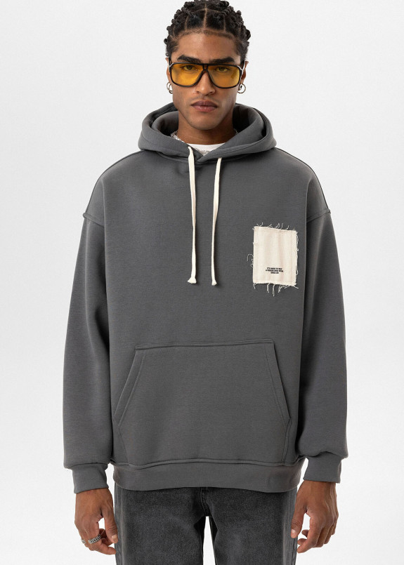 Худі оверсайз на флісі з нашивкою на спині темно-сіре MFStore Изображение Худі оверсайз на флісі з нашивкою на спині темно-сіре MFStore