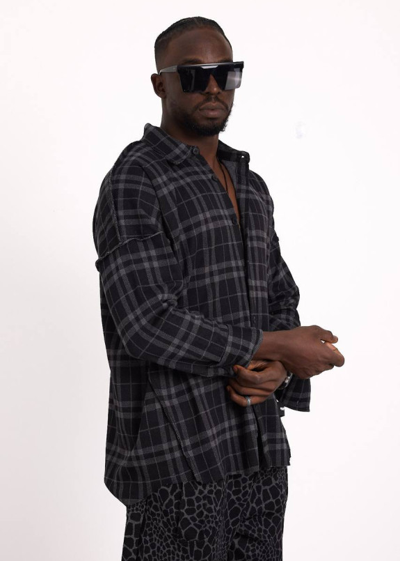 Сорочка дизайнерська вільного крою в клітинку чорно-сіра MFStore Изображение Сорочка дизайнерська вільного крою в клітинку чорно-сіра MFStore