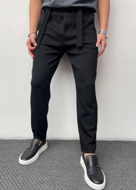 Стильні чоловічі брюки з ременем чорні MFStore Изображение Стильні чоловічі брюки з ременем чорні MFStore