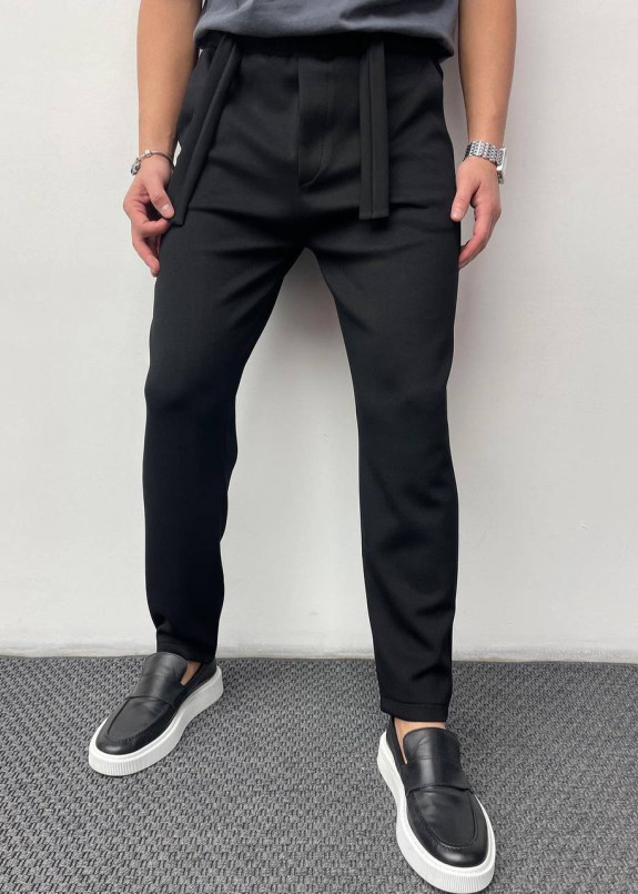 Стильні чоловічі брюки з ременем чорні MFStore Изображение Стильні чоловічі брюки з ременем чорні MFStore