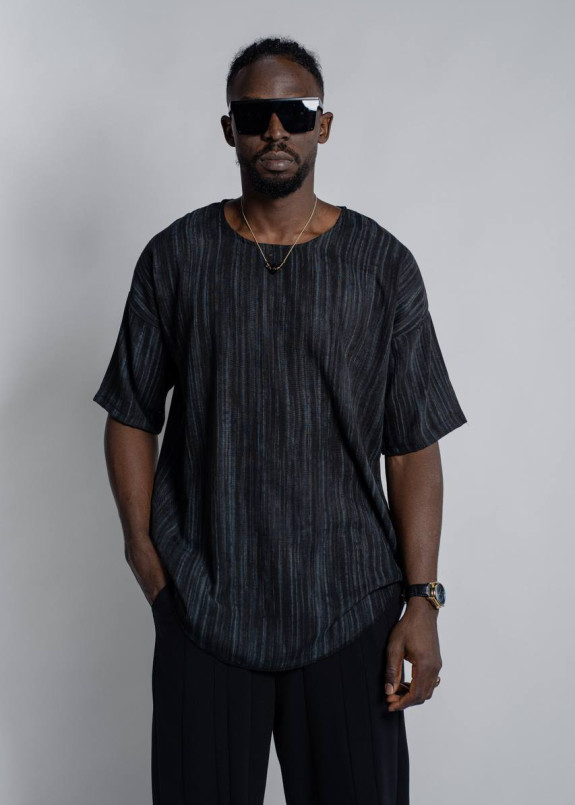 Футболка кімано вільного крою у смужку чорна MFStore Изображение Футболка кімано вільного крою у смужку чорна MFStore