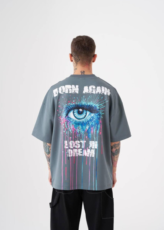 Футболка оверсайз з принтом lost in dream сіра MFStore Изображение Футболка оверсайз з принтом lost in dream сіра MFStore