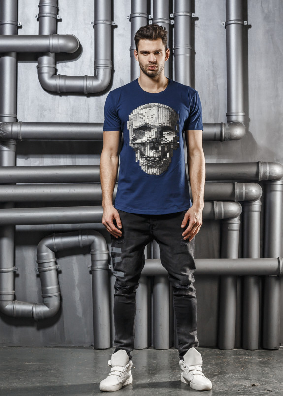 Футболка синяя с детализированным черепом Mfstore Изображение Футболка синяя с детализированным черепом Mfstore