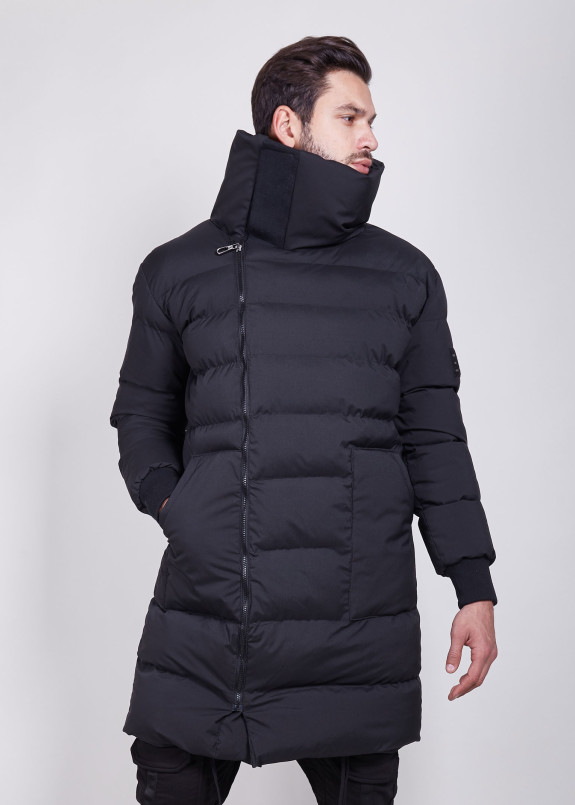 Пуховик черный матовый с боковой молнией MFStore Изображение Пуховик черный матовый с боковой молнией MFStore