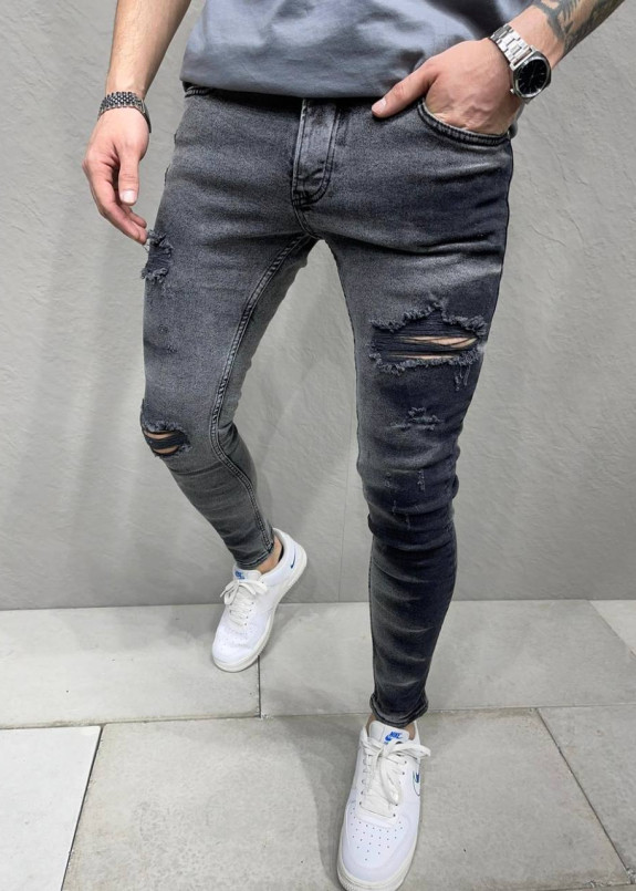 Джинси з градіентними вставками та дірками сірі MFStore Изображение Джинси з градіентними вставками та дірками сірі MFStore