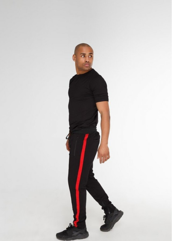 Штаны спортивные со строчкой и лампасами черные Изображение Штаны спортивные со строчкой и лампасами черные
