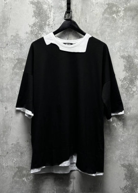 Футболка дизайнерська чорна з білими вставками MFStore Изображение Футболка дизайнерська чорна з білими вставками MFStore