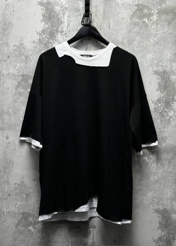 Футболка дизайнерська чорна з білими вставками MFStore Изображение Футболка дизайнерська чорна з білими вставками MFStore