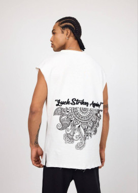 Безрукавка вільного крою з вишивкою і принтом біла MFStore Изображение Безрукавка вільного крою з вишивкою і принтом біла MFStore