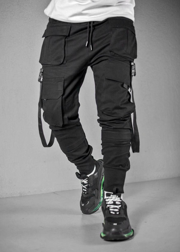 Джоггери карго чоловічі з лампасами чорні MFStore Изображение Джоггери карго чоловічі з лампасами чорні MFStore