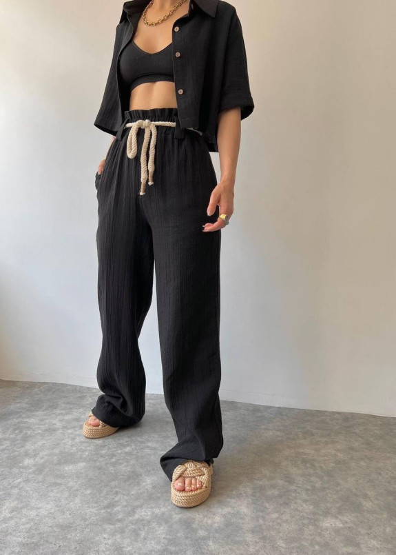 Костюм вільного крою жіночий зі штанами та рубашкою чорний MFStore Изображение Костюм вільного крою жіночий зі штанами та рубашкою чорний MFStore