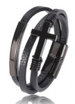 Браслет Steel Cross кожа и сталь черный fashion Изображение Браслет Steel Cross кожа и сталь черный fashion