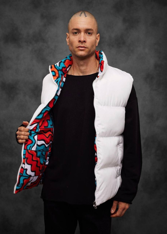 Жилетка двостороння біла з принтами MFStore Изображение Жилетка двостороння біла з принтами MFStore