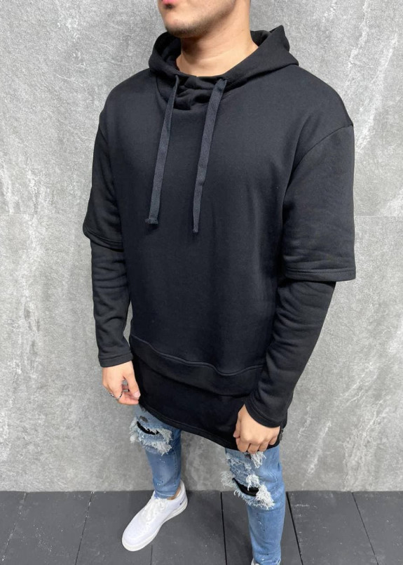 Оверсайз худи с капюшоном и молниями по бокам черное MFStore Изображение Оверсайз худи с капюшоном и молниями по бокам черное MFStore