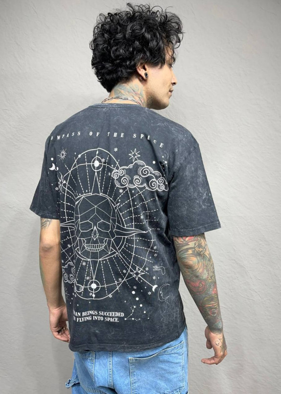 Футболка оверсайз с символами на спине серая MFStore Изображение Футболка оверсайз с символами на спине серая MFStore