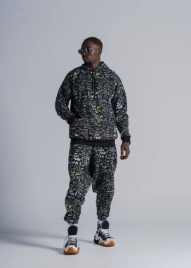 Костюм оверсайз з текcтом і принтами best на флісі чорний MFStore Изображение Костюм оверсайз з текcтом і принтами best на флісі чорний MFStore