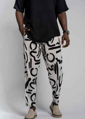 Штани вільного крою з чорним малюнком MFStore Изображение Штани вільного крою з чорним малюнком MFStore