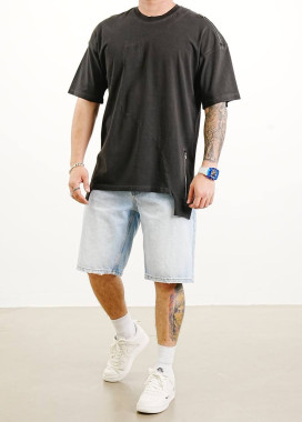 Футболка дизайнерська асиметрична з блискавками темно-сіра MFStore Изображение Футболка дизайнерська асиметрична з блискавками темно-сіра MFStore