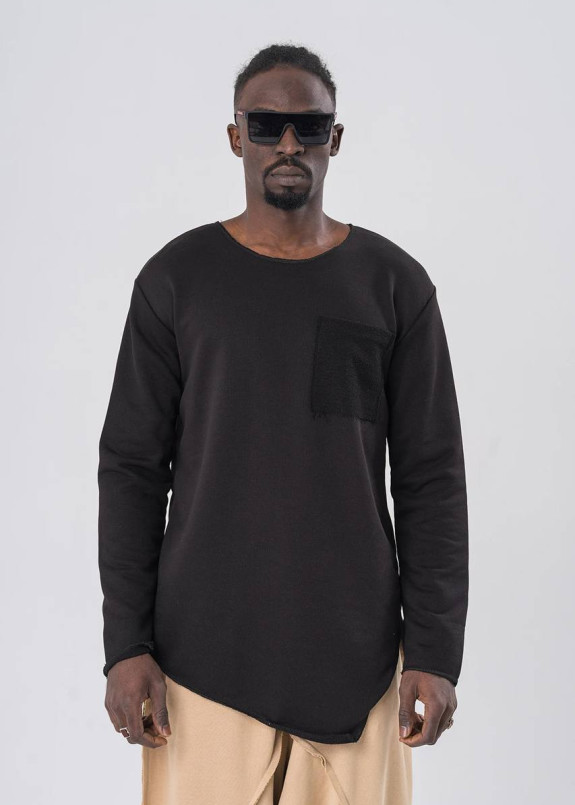 Лонгслів дизайнерський асиметричний з карманом чорний MFStore Изображение Лонгслів дизайнерський асиметричний з карманом чорний MFStore