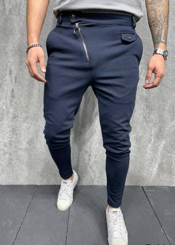 Штани сині текстильні з косою блискавкою MFStore Изображение Штани сині текстильні з косою блискавкою MFStore