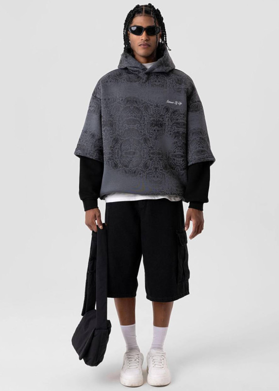 Худі з подвійним рукавом та узором на флісі сірий MFStore Изображение Худі з подвійним рукавом та узором на флісі сірий MFStore